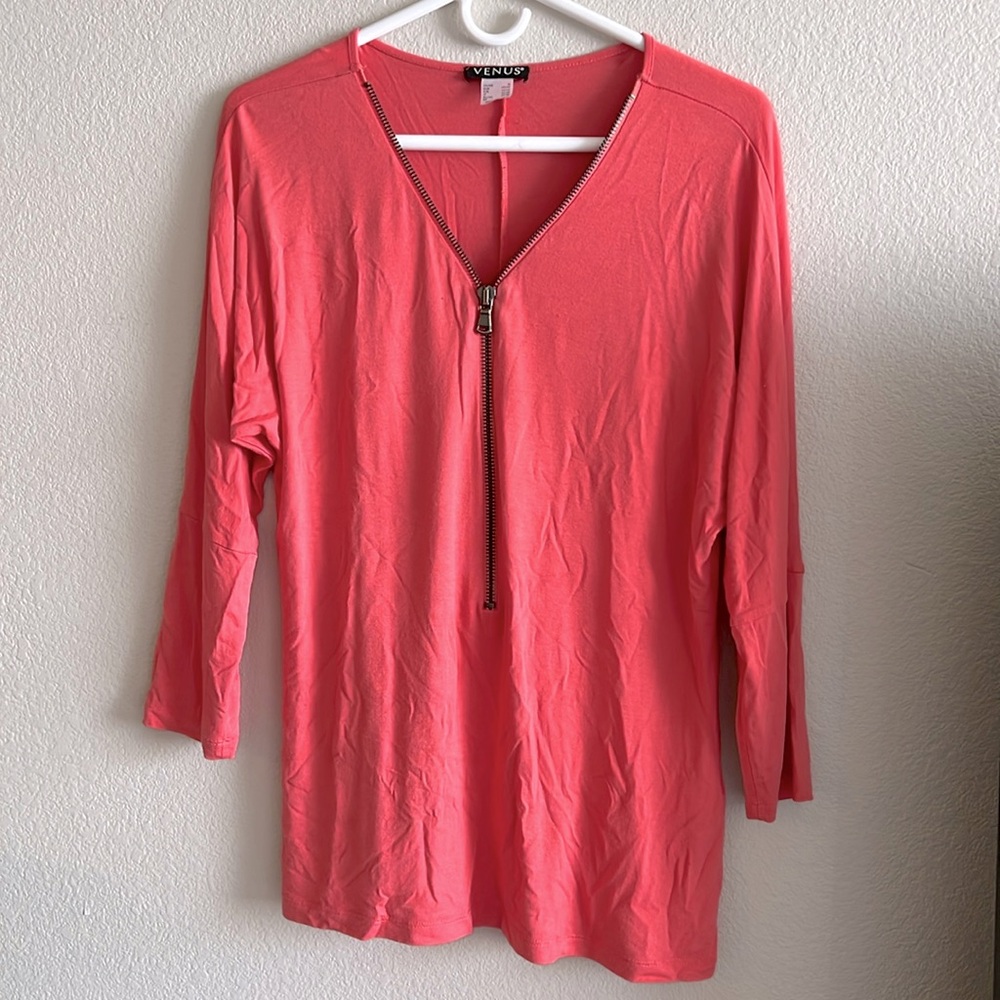 Venus Coral Pink Half Zip 3/4 Sleeve Knit Topā Tunic Womens Medium